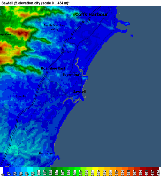 Zoom OUT 2x Sawtell, Australia elevation map