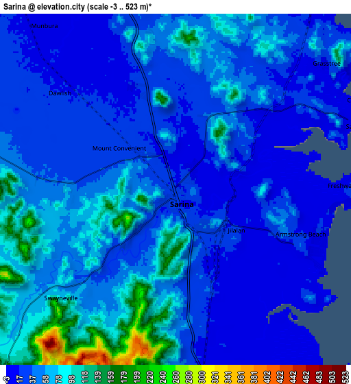 Zoom OUT 2x Sarina, Australia elevation map