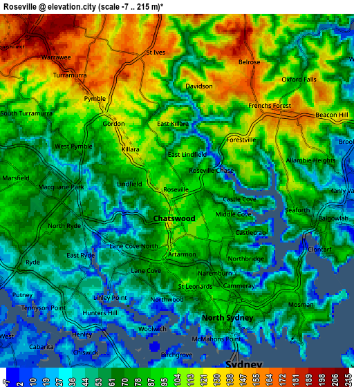 Zoom OUT 2x Roseville, Australia elevation map