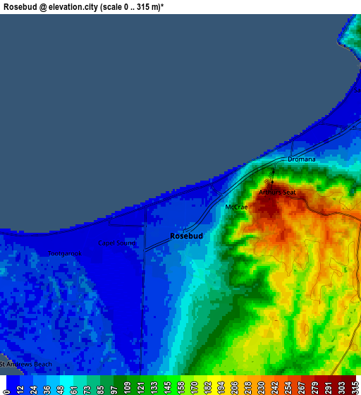 Zoom OUT 2x Rosebud, Australia elevation map