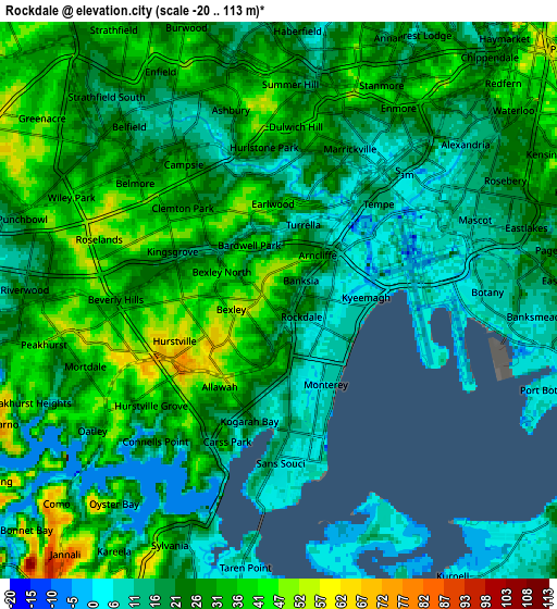 Zoom OUT 2x Rockdale, Australia elevation map