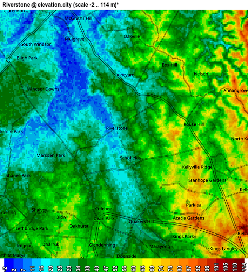 Zoom OUT 2x Riverstone, Australia elevation map