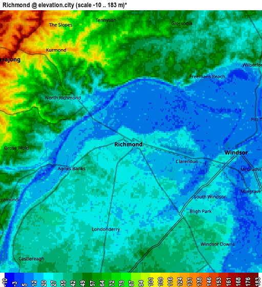 Zoom OUT 2x Richmond, Australia elevation map