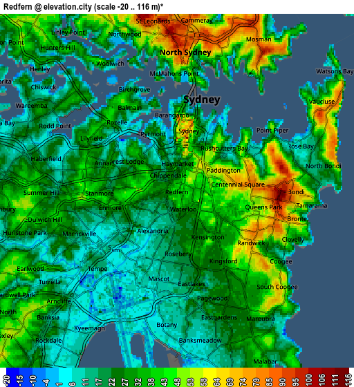 Zoom OUT 2x Redfern, Australia elevation map