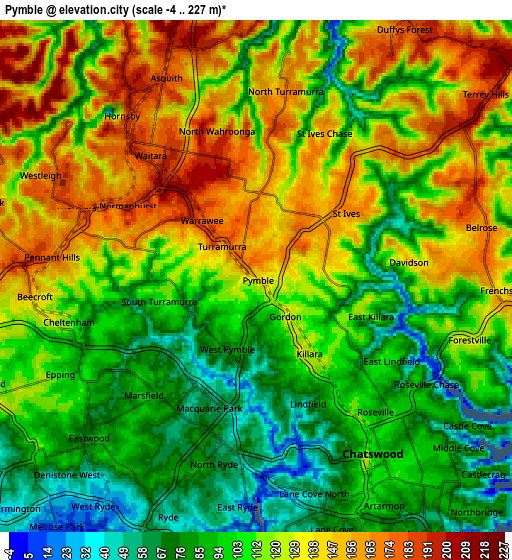 Zoom OUT 2x Pymble, Australia elevation map