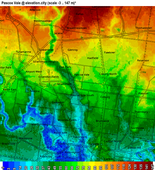Zoom OUT 2x Pascoe Vale, Australia elevation map