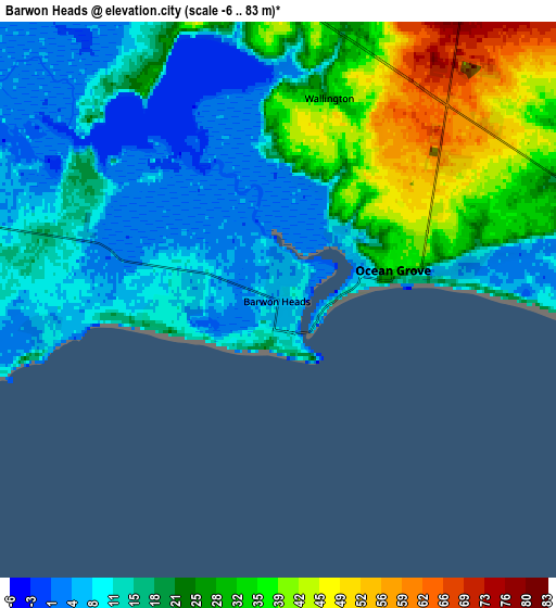 Zoom OUT 2x Barwon Heads, Australia elevation map