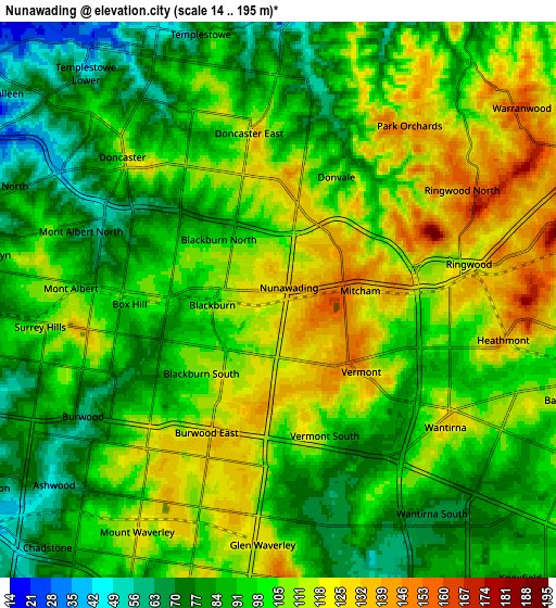 Zoom OUT 2x Nunawading, Australia elevation map