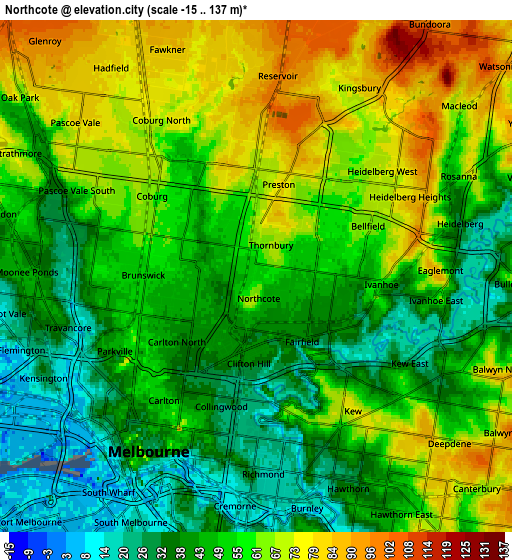Zoom OUT 2x Northcote, Australia elevation map