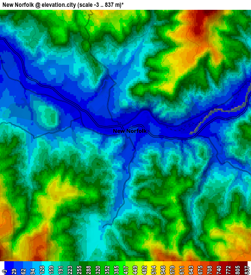 Zoom OUT 2x New Norfolk, Australia elevation map