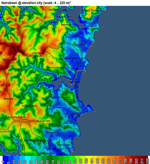 Zoom OUT 2x Narrabeen, Australia elevation map