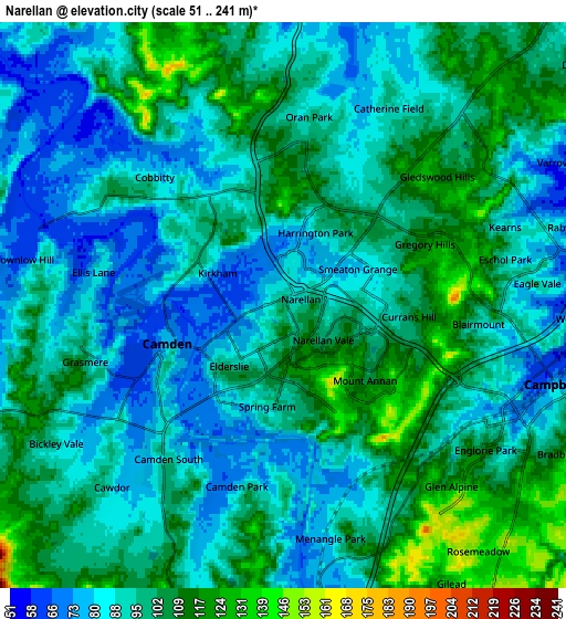 Zoom OUT 2x Narellan, Australia elevation map