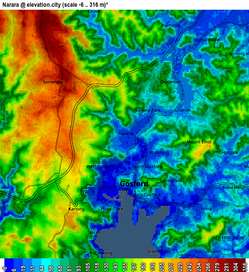 Zoom OUT 2x Narara, Australia elevation map