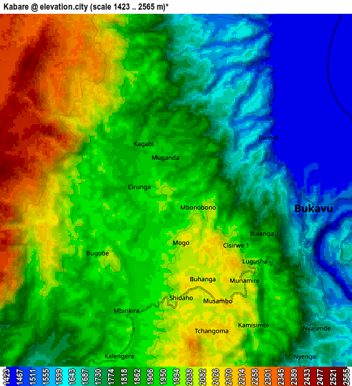 Zoom OUT 2x Kabare, Democratic Republic of the Congo elevation map