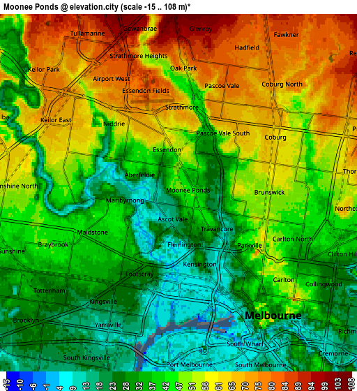 Zoom OUT 2x Moonee Ponds, Australia elevation map