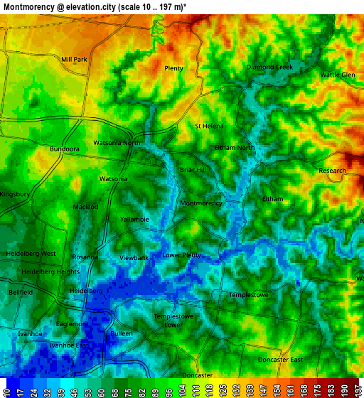 Zoom OUT 2x Montmorency, Australia elevation map