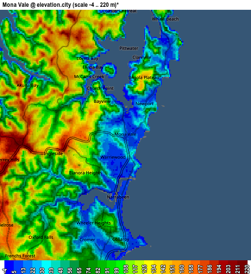 Zoom OUT 2x Mona Vale, Australia elevation map