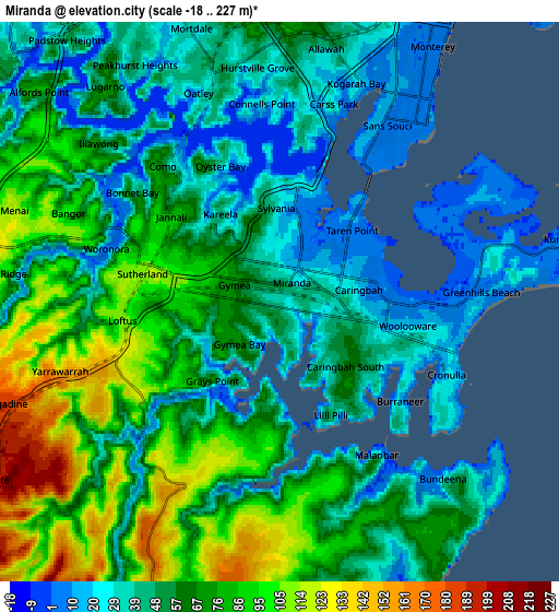 Zoom OUT 2x Miranda, Australia elevation map