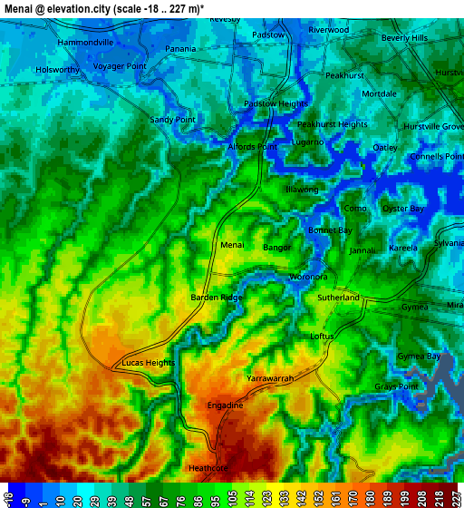 Zoom OUT 2x Menai, Australia elevation map