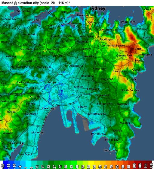 Zoom OUT 2x Mascot, Australia elevation map