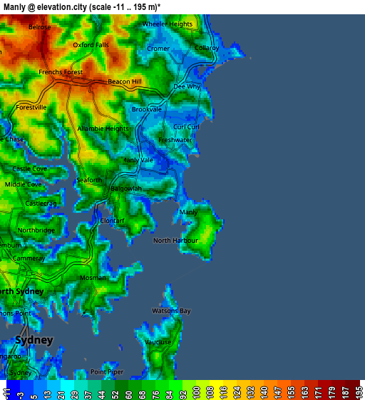 Zoom OUT 2x Manly, Australia elevation map