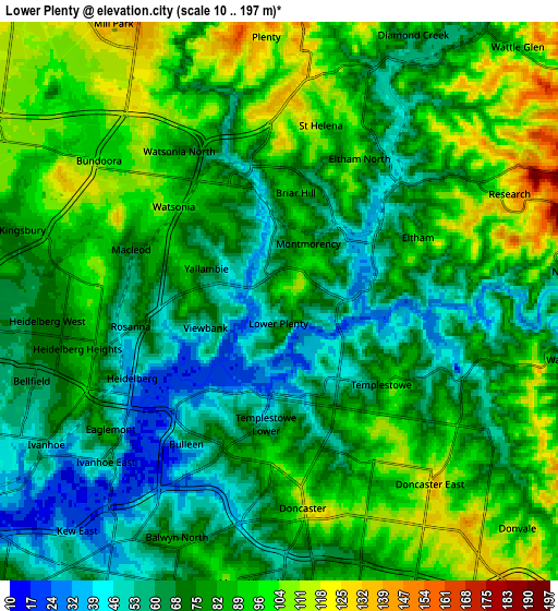 Zoom OUT 2x Lower Plenty, Australia elevation map