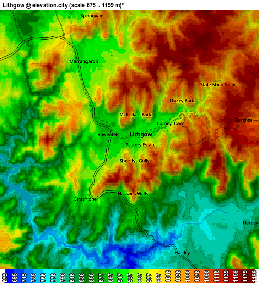 Zoom OUT 2x Lithgow, Australia elevation map