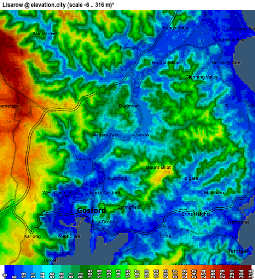 Zoom OUT 2x Lisarow, Australia elevation map