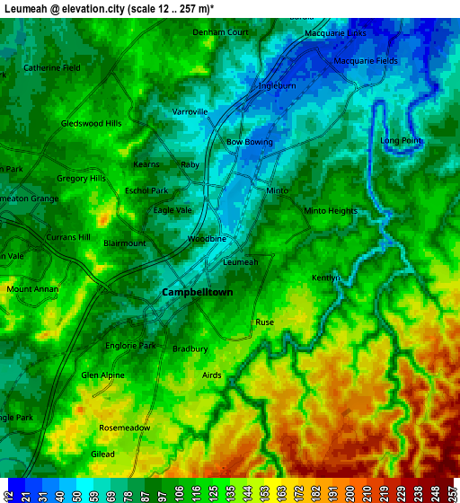 Zoom OUT 2x Leumeah, Australia elevation map