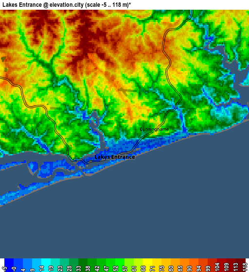 Zoom OUT 2x Lakes Entrance, Australia elevation map