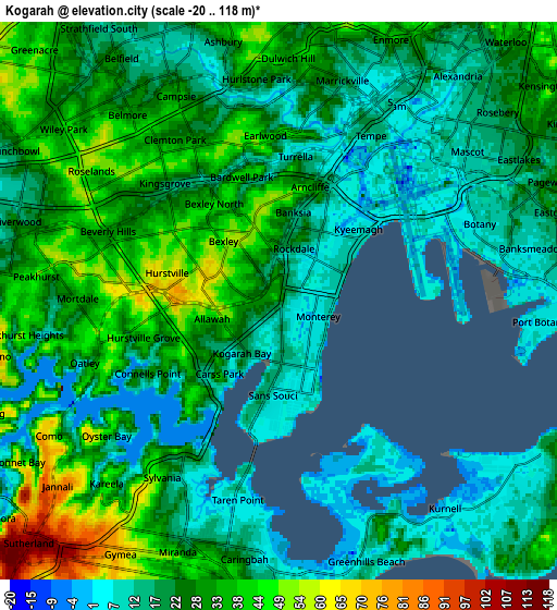 Zoom OUT 2x Kogarah, Australia elevation map