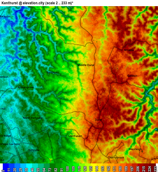 Zoom OUT 2x Kenthurst, Australia elevation map
