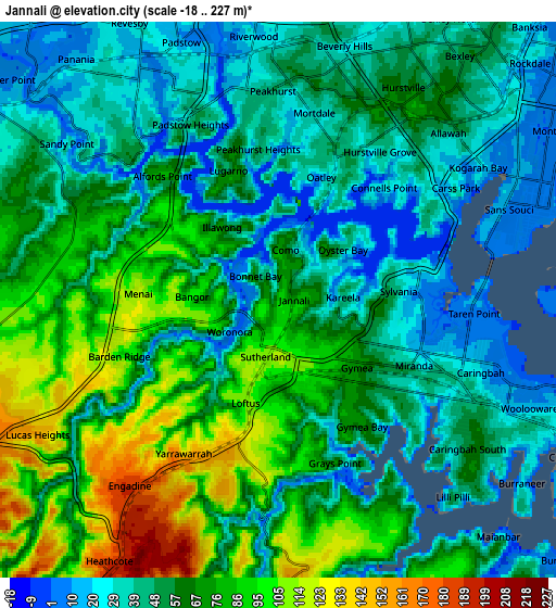 Zoom OUT 2x Jannali, Australia elevation map
