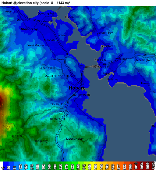 Zoom OUT 2x Hobart, Australia elevation map