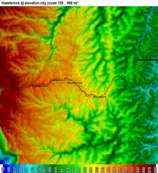 Zoom OUT 2x Hazelbrook, Australia elevation map