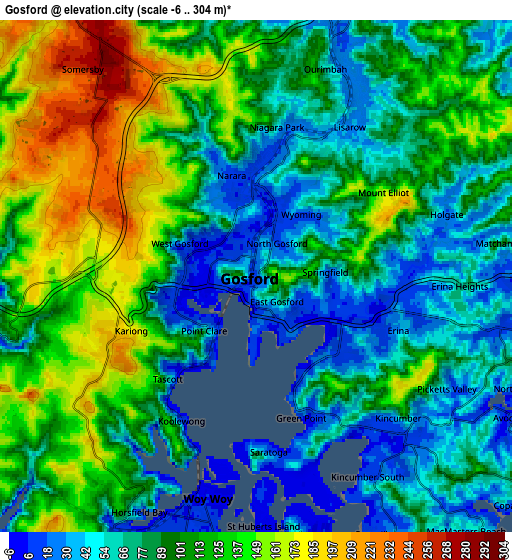 Zoom OUT 2x Gosford, Australia elevation map