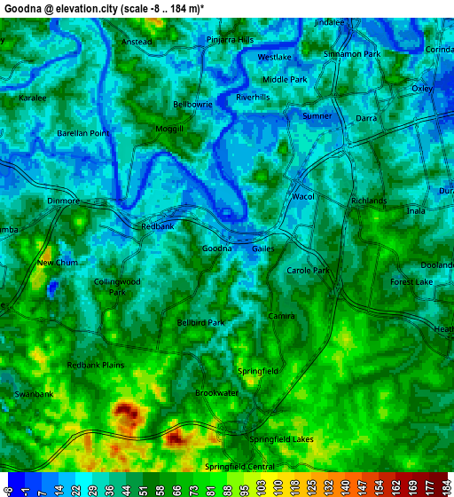 Zoom OUT 2x Goodna, Australia elevation map