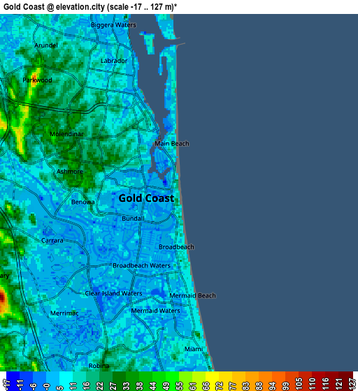 Zoom OUT 2x Gold Coast, Australia elevation map