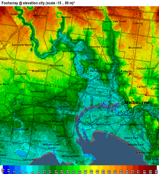 Zoom OUT 2x Footscray, Australia elevation map