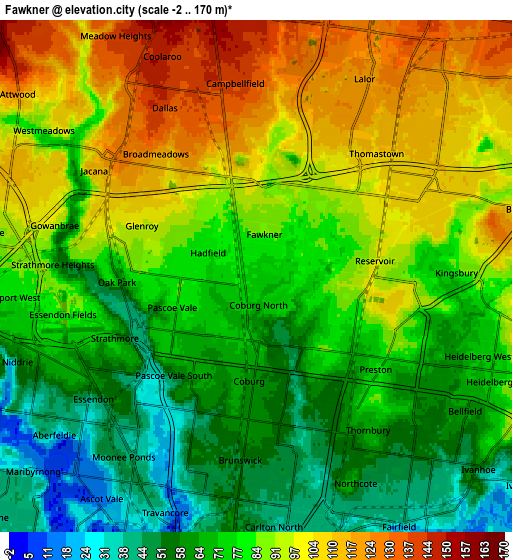 Zoom OUT 2x Fawkner, Australia elevation map