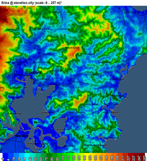 Zoom OUT 2x Erina, Australia elevation map