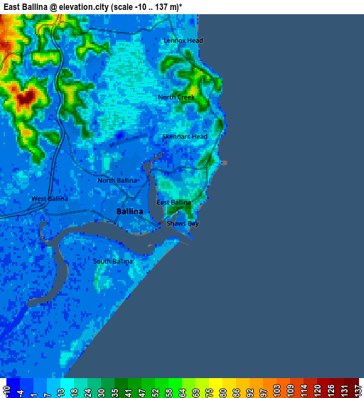 Zoom OUT 2x East Ballina, Australia elevation map