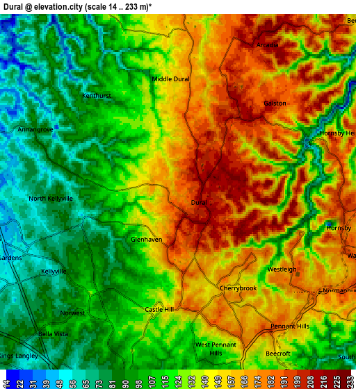 Zoom OUT 2x Dural, Australia elevation map