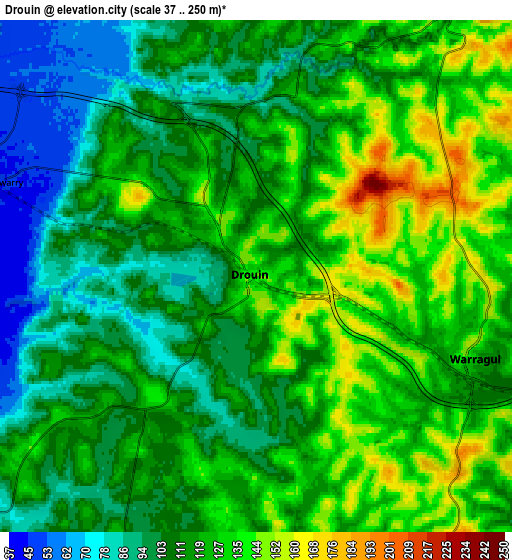 Zoom OUT 2x Drouin, Australia elevation map