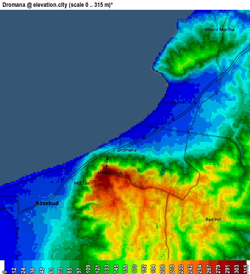 Zoom OUT 2x Dromana, Australia elevation map