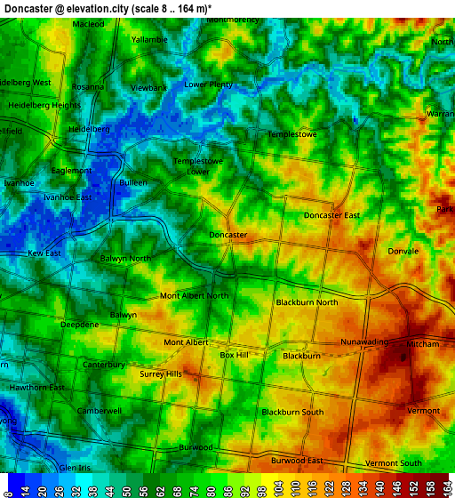 Zoom OUT 2x Doncaster, Australia elevation map