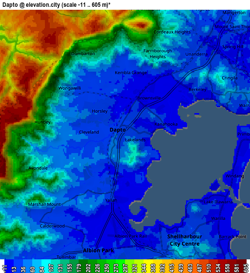 Zoom OUT 2x Dapto, Australia elevation map