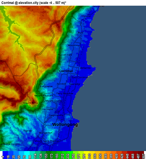 Zoom OUT 2x Corrimal, Australia elevation map
