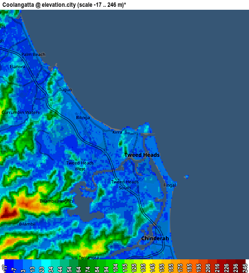 Zoom OUT 2x Coolangatta, Australia elevation map