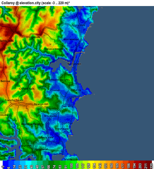 Zoom OUT 2x Collaroy, Australia elevation map